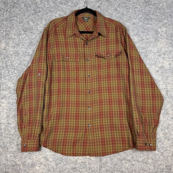 Royal Robbins Plaid Button Down Shirt Brown Red Yellow Size L Outdoor Casual - Picture 2 of 16
